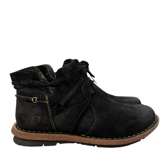 Born Womens 7.5 Tarkiln Bootie Ankle Boot Suede Leather Side Zip Round Toe Black - Picture 3 of 16